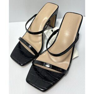 Women's Avery Square Toe Two Strap Heeled Sandals Black Block Heel Size 9 US